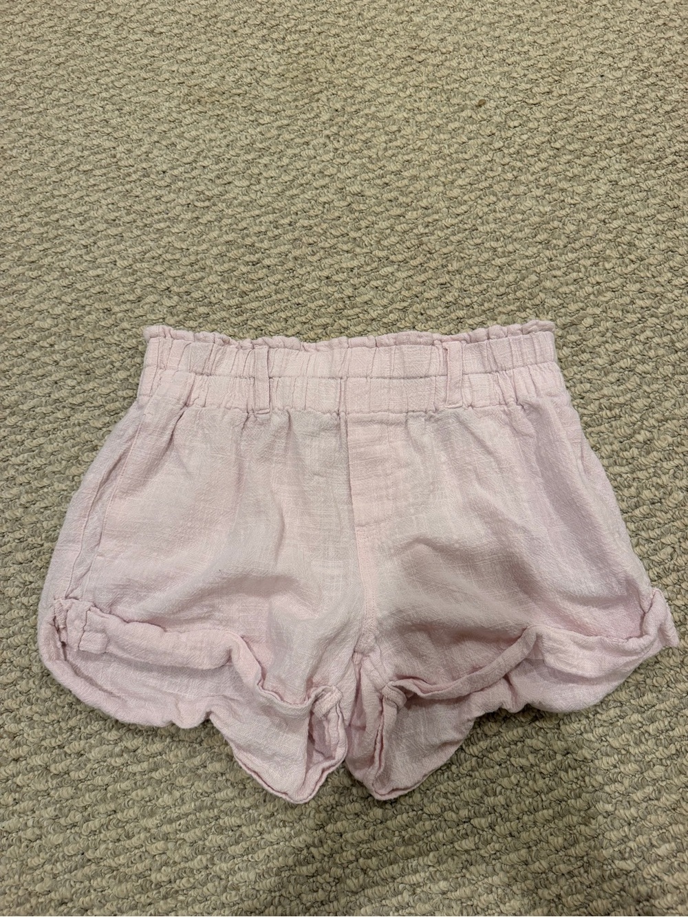 Free People Light Pink High-Waist Ruffle Hem Shorts